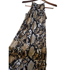 Love Squared Snake Print Long Halter Summer Vacation Dress w/Pockets Sz M